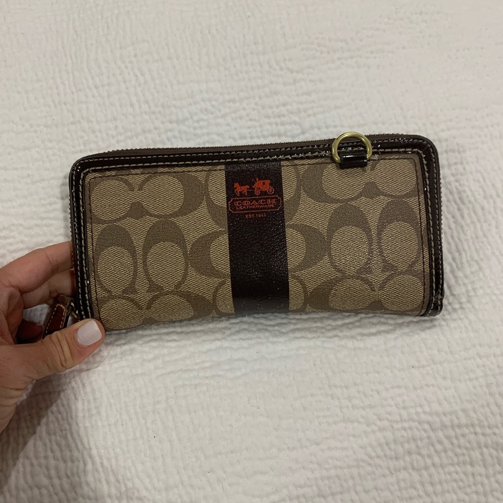 Coach Signature PVC Leather Accordian Zip Wallet